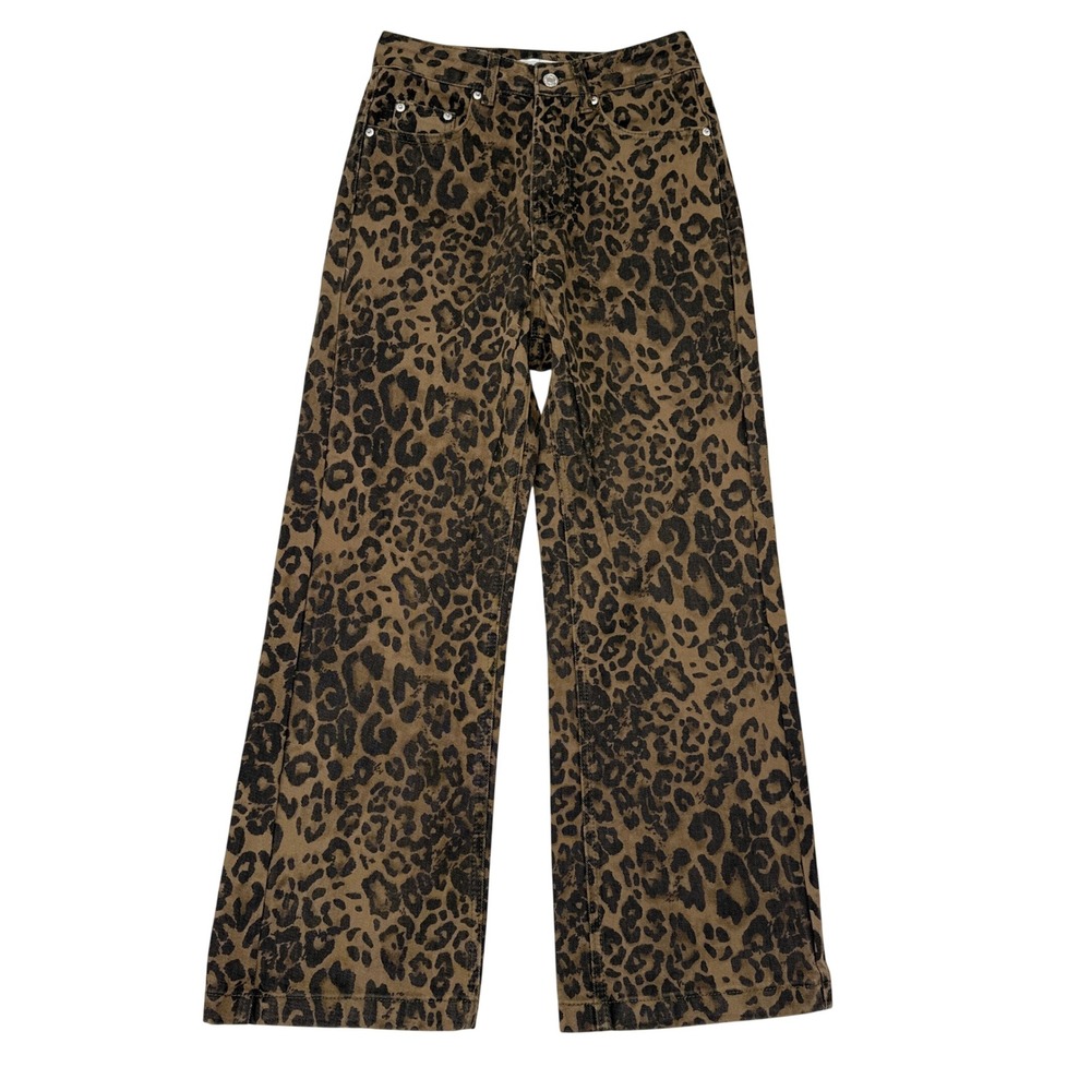 Aelfric Eden Cheetah‎ Print Wide Leg Jeans Womens Size 26 Stretch Brown Casual